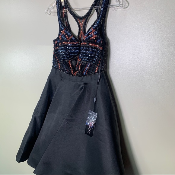 *NEW WITH TAGS* Beaded bodice flare skirt dress, Clarisse brand size 0 - Picture 7 of 15